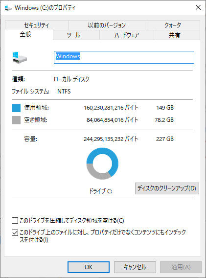 Windowsシステム関連の不要なファイルが削除され、ディスク容量が空きました。